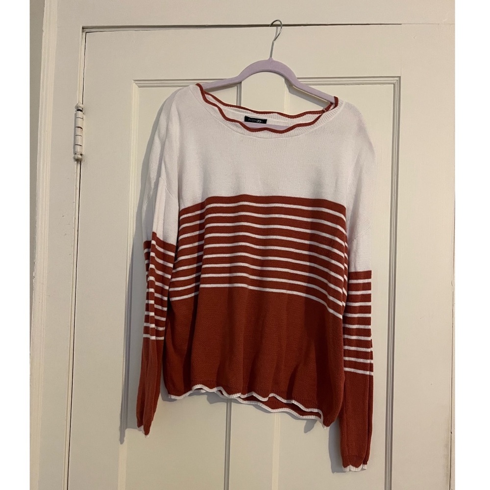 Paper moon striped dark coral colorblock sweater